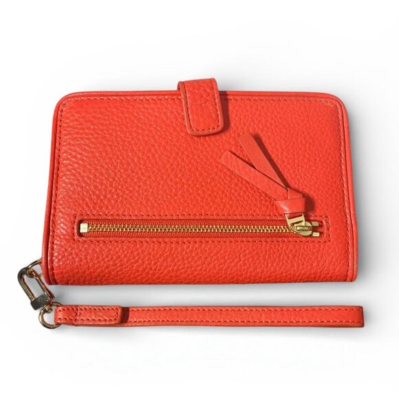 TORY BURCH - Orange Leather Britten Smartphone Wristlet Bi Fold Wallet - Picture 3 of 4